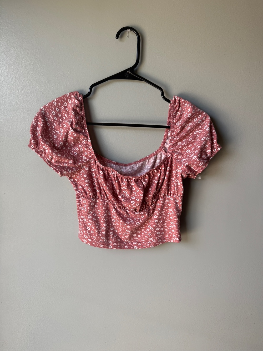 Women’s‎ Pink Floral Puff Sleeve Crop Top Cottagecore Coquette Size Medium